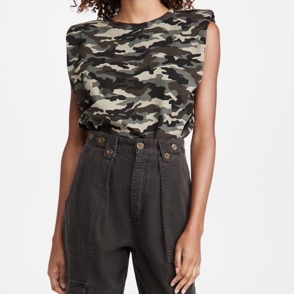 NWT Endless Rose Shopbop Revolve Camo Print Padded Shoulder Sleeveless Top - Picture 1 of 8